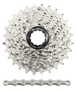 Cassette et Chaine (Pack) 10V. Sunrace Rs1 11-28 Route Pour Shimano (Niveau 105) Metallic Argent et Chaine Cn10A 116 Maillons (Livre En Boite) (11-12-13-14-15-17-19-21-24-28)