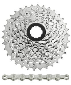Cassette et Chaine (Pack) 8V. Sunrace M66 11-32 VTT Pour Shimano-SRAM Nickel Avec Chaine Cnm84 116 Maillons (Livre En Boite) (11-13-15-18-21-24-28-32)