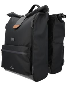 Sacoche Arriere Velo Double Hapo.G Roll-Top 2X25L Noir (61X33X16Cm) - Fixation Sangles Reglables et Velcros Sur Porte Bagage