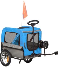 Remorque Velo Utilitaire Maxi 40Kg Colori Bleu Avec Roues 12" Fixation Axe de Roue Arriere - Pour Transport Chien-Bagage - 2 Ouvertures (Avant+Arrière) + Bras (L 63Cm X L 42Cm X H 47Cm)