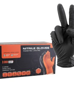 Gants Atelier Nitrile Diamond Texture Type Ecailles de Poisson Resistant Aux Produits Chimiques, Aux Huiles, A L'Essence Noir Homologue Ce T9 (L) (Boite de 100)