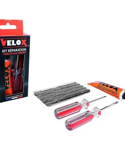 Kit Reparation Pneu Tubeless VTT Velox Par L'Exterieur Avec Meches - Boite (5 Meches D4.5Xl50mm + Dissolution + Vrille + Outil Aiguille) (Offre Speciale)