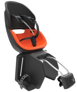 Porte Bebe-Siege Enfant Arriere Prodigee Icon A Fixer Sur Cadre Noir Coussin Orange Avec Serrure (Jusqu'A 22 Kg Max) (Homologue Ce En 14344)