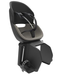 Porte Bebe-Siege Enfant Arriere Prodigee Icon A Fixer Sur Porte Bagage Fixation Etau Noir Coussin Gris Avec Serrure (Jusqu'A 22 Kg Max) (Homologue Ce En 14344)