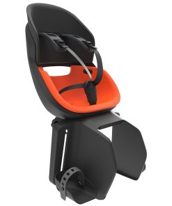Porte Bebe-Siege Enfant Arriere Prodigee Icon A Fixer Sur Porte Bagage Fixation Etau Noir Coussin Orange Avec Serrure (Jusqu'A 22 Kg Max) (Homologue Ce En 14344)