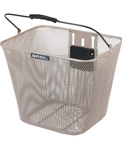 Panier Avant Acier Nid Abeille Basil Bilbao Beige Amovible Avec Poignee (22X26X28 Cm) -Vendu Avec Adaptateur Klick Fix