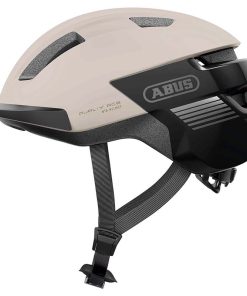 Casque Velo Adulte Abus Urbain Purl-Y Ace Champagne Beige Eclairage Integre Taille L (57-61Cm) Reglage Molette (Compatible S-Pedelec)
