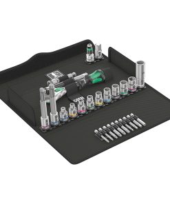 Cliquet Wera Bicycle Set 7 Zyklop Speed Tete Orientable 3-8 Avec Douille, Embout, Rallonge et Adaptateur Noir-Vert (Coffret 27 Pieces) -Marque Allemande Pour Les Ateliers-