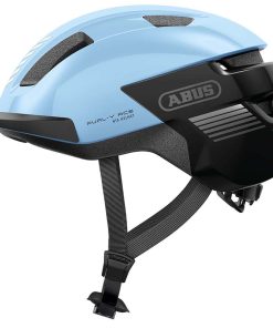 Casque Velo Adulte Abus Urbain Purl-Y Ace Bleu Glacier Eclairage Integre Taille L (57-61Cm) Reglage Molette (Compatible S-Pedelec)