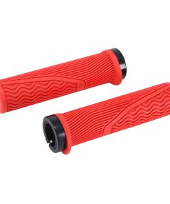 Poignee VTT - City Newton Lock On Rubber Rouge L130mm Avec Bouchon (Paire)