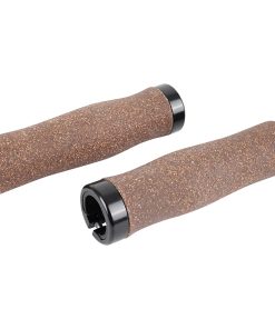 Poignee VTC - City Newton Effet Liege Marron Lock On Noir L131mm Avec Bouchon Noir (Paire)