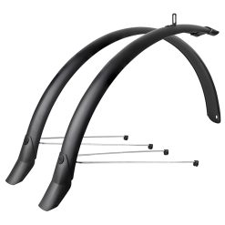 Garde Boue City-VTC Tringles 28'' Eurofender Lampo 58mm Noir Mat (Paire) Avec Fixation Classic Tringles Argent