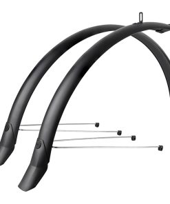 Garde Boue City-VTC Tringles 28'' Eurofender Lampo 58mm Noir Mat (Paire) Avec Fixation Classic Tringles Argent