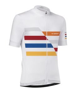 Maillot Gist Homme Maglie Manches Courtes Zip Total Blanc Bande Colore M -5347