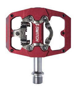 Pedale VTT Plateforme Switch Crank Flip Double Fonction Alu Cnc Rouge Filetage 9-16 Avec Picots (Paire) (Cales Shimano SPD Inclus) 85X70mm