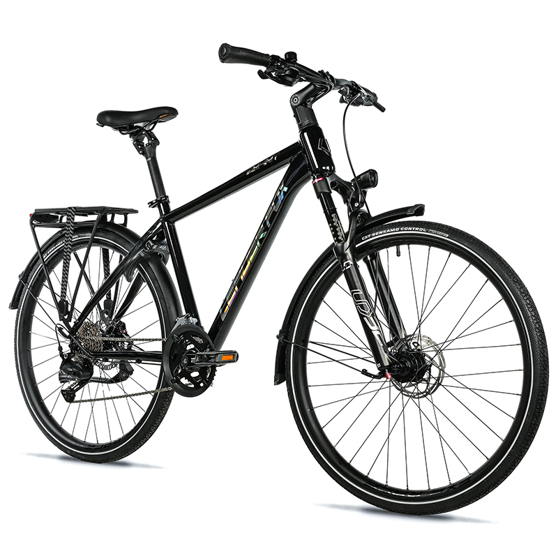 Velo Musculaire VTC 28 Leader Fox Espirit 2025 Homme Noir 9V Cadre Alu 19 Pouces (Taille Adulte 178 À 185 Cm)