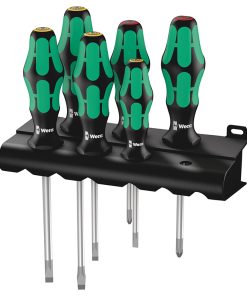 Tournevis Wera 334-6 Kraftform Cruciforme (Phillip) et Plat Avec Rack de Rangement Noir-Vert (Set 6 Pieces) -Marque Allemande Pour Les Ateliers-
