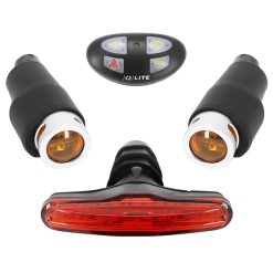 Eclairage Velo Kit Clignotant Direction Route Newton Usb 80 Lumens Sur Cintre Guidon-Rail de Selle Noir (Commande Au Cintre Guidon à Pile)