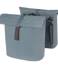 Sacoche Arriere Velo Double Basil Vegan Bleu Imitation Cuir 28-32L Fixation Porte Bagage Fermeture Pliant Anti-Pluie Avec Reflechissant Fixation Systeme Mik (Compatible Avec 157030 Inclus)