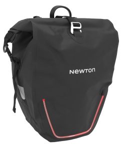 Sacoche Arriere Velo Laterale Newton à Led Rouge 22L Noir Pochette Zip Interieure Amovible (Vendu à L'Unite) - Fixation Crochets Sur Porte Bagage (Inclus Cable Usb-C)