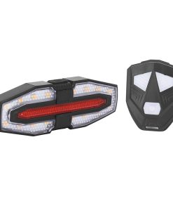 Eclairage Velo Directionnel Usb Arriere Sur Tige de Selle Avec Clignotant et Bouton Indicateur de Direction Sans Fil Noir Led 30 Lumens (5 Fonctions En Fixe et Clignotant) -Newton-