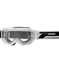 Masque-Lunettes Cross Progrip 3300 TR Vision Go Blanc Mat Ecran Transparent Anti-Rayures-Anti U.V.-Anti-Buee (Homologue Ce-En-N° Ac-96025 Rev.2)
