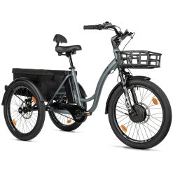 Tricycle Electrique-Vae City Leader Fox 24" Curtis X 2025 Mixte Gris Mat 8V Shimano Nexus Moteur Roue Av Bafang 36V 45Nm Batterie 16,7Ah (Largeur Hors Tout 75Cm, Debattement 50mm) -Housse Anti Pluie-