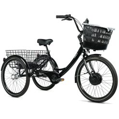 Tricycle Electrique-Vae City Leader Fox 24" Bormio 2025 Mixte Noir Brillant 3V Shimano Nexus Moteur Roue Av Bafang 36V 45Nm Batterie 14,4Ah (Largeur Hors Tout 81Cm)