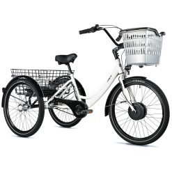 Tricycle Electrique-Vae City Leader Fox 24" Bormio 2025 Mixte Blanc Brillant 3V Shimano Nexus Moteur Roue Av Bafang 36V 45Nm Batterie 14,4Ah (Largeur Hors Tout 81Cm)
