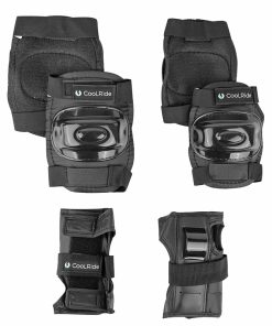 Protection Genouilleres - Coudieres et Poignets Coolride Noir (Kit 6 Pieces) Pour Velo - Roller - Skate