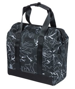 Sacoche Arriere Velo Laterale Basil Grand Flower Shopper Noir Deco Blanc Droit-Gauche Waterproof 23L Fixation Mik Hooks (35X12X35Cm)