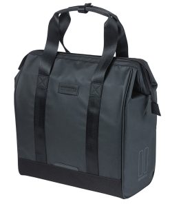 Sacoche Arriere Velo Laterale Basil Grand Tarpaulin Shopper Noir Droit-Gauche Waterproof 23L Fixation Mik Hooks (34X19X35Cm)