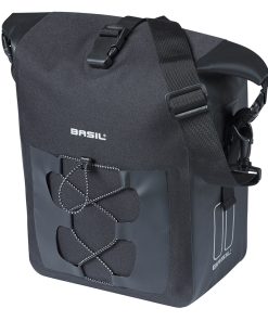Sacoche Arriere Velo Laterale Basil Navigator Cyclotouriste Waterproof 12-15L Noir Fixation Mik Hooks On Sur Porte Bagage (32X15X25.5Cm) Avec Poignee et Bandouillere Fermeture Enroulement