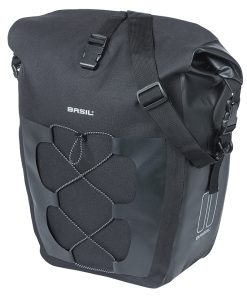 Sacoche Arriere Velo Laterale Basil Navigator Cyclotouriste Waterproof 25-31L Noir Fixation Hook On Sur Porte Bagage (32X15X37Cm) Avec Poignee et Bandouillere Fermeture Enroulement