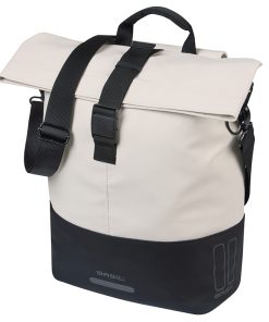 Sacoche Arriere Velo Laterale Sac Bandouliere Basil Cove Shopper Blanc Casse-Noir Droit-Gauche 14-16L Fixation Mik Hooks Porte Bagage (36X14X29Cm) Avec Poignee Fermeture Pliante Impermeable
