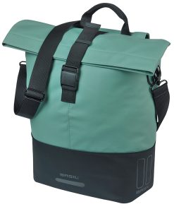 Sacoche Arriere Velo Laterale Sac Bandouliere Basil Cove Shopper Vert Argente-Noir Droit-Gauche 14-16L Fixation Mik Hooks Porte Bagage (36X14X29Cm) Avec Poignee Fermeture Pliante Impermeable