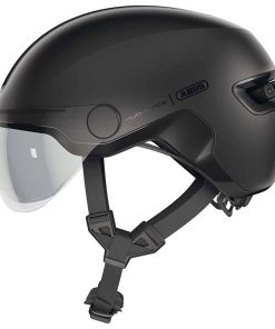 Casque Velo Adulte Abus Urbain Hud-Y Ace Velours Noir Eclairage Integre Taille M (54-58Cm) Reglage Molette