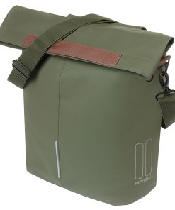 Sacoche Arriere Velo Laterale Sac Bandouliere Basil City Shopper Vegan Vert Imitation Cuir Droit-Gauche 14-16L Fixation Mik Hook Porte Bagage Fermeture Pliant Anti-Pluie Avec Reflechissant
