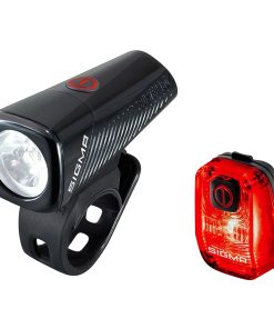 Eclairage Velo Usb Kit Sigma Buster 150 Lumen -Nyte 10 Eclairage Fixe et Clignotant (Autonomie Avant 14,5H - Arriere 33H) Noir