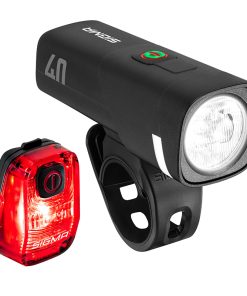 Eclairage Velo Usb Kit Sigma Aura 40 Lux-Hiro 10 (Autonomie Avant 9H Mode Standard et 29H Mode Eco - Arriere 13H) Noir - Homologue -