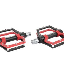 Pedale Vtt - Bmx Newton Alu Noir - Rouge 9-16" à Roulement Etanche Avec Picots Argent (Paire)