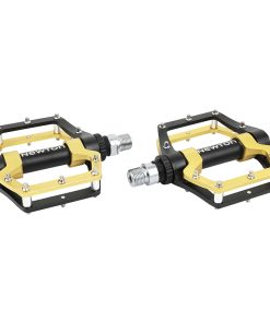 Pedale Vtt - Bmx Newton Alu Noir - Or 9-16" à Roulement Etanche Avec Picots Argent (Paire)