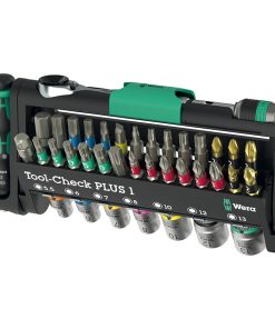 Mini Cliquet, Porte Embout Wera Tool Check Plus 1 1-4 Avec Douilles Et Embout Noir-Vert (Set 39 Pieces) -Marque Allemande pour Les Ateliers-