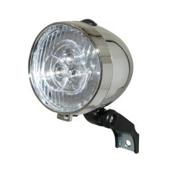 Eclairage Velo A Pile Avant Sur Fourche Gravity Retro A Led Diam 70mm Chrome Livre Avec 3 Piles Aaa