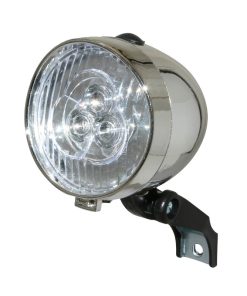Eclairage Velo A Pile Avant Sur Fourche Gravity Retro A Led Diam 70mm Chrome Livre Avec 3 Piles Aaa