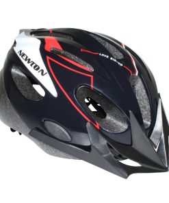 Casque Velo Enfant Junior Newton Crossride Noir-Rouge Avec Visiere et Lock Taille 53-55 (Vendu En Boite)