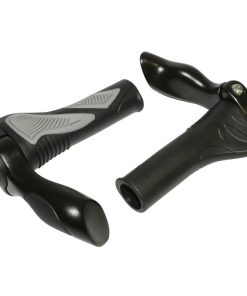 Poignee VTT Hafny Noir-Gris Avec Embout de Cintre Guidon Integre 130mm (Paire)
