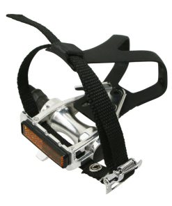 Pedale Route-Piste Alu Velgo Argent 9-16" Avec Cale Pied + Courroie