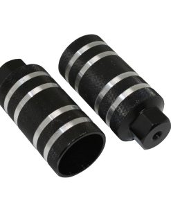 Repose Pied BMX Alu Diam 50mm Noir Rainures Argent L110mm Filetage Diam 9mm (Paire)