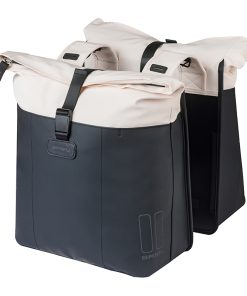 Sacoche Arriere Velo Double Basil Vive Blanc Casse - Noir 28-35L Fixation Porte Bagage Fixation Systeme MIK (Compatible avec 211726 Inclus) (30x18x49cm) Fermeture Pliant Anti-Pluie